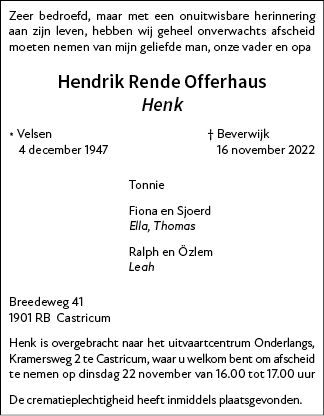 Familiebericht/overlijdensbericht