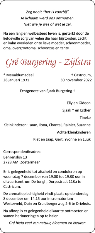 Familiebericht/overlijdensbericht