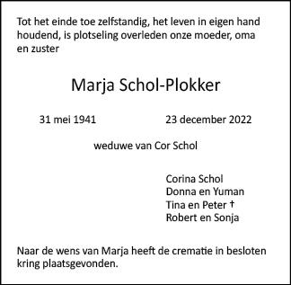 Familiebericht/overlijdensbericht