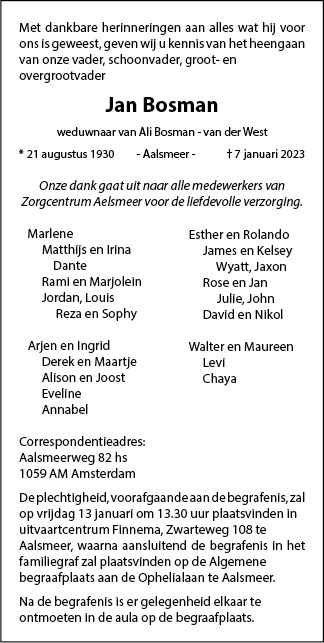 Familiebericht/overlijdensbericht