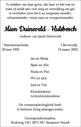 Familiebericht/overlijdensbericht