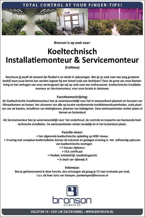 Vacature Koeltechnisch Installatiemonteur & Servicemonteur