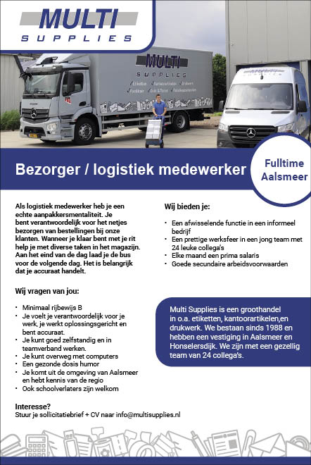Vacature Bezorger / Logistiek medewerker M/V