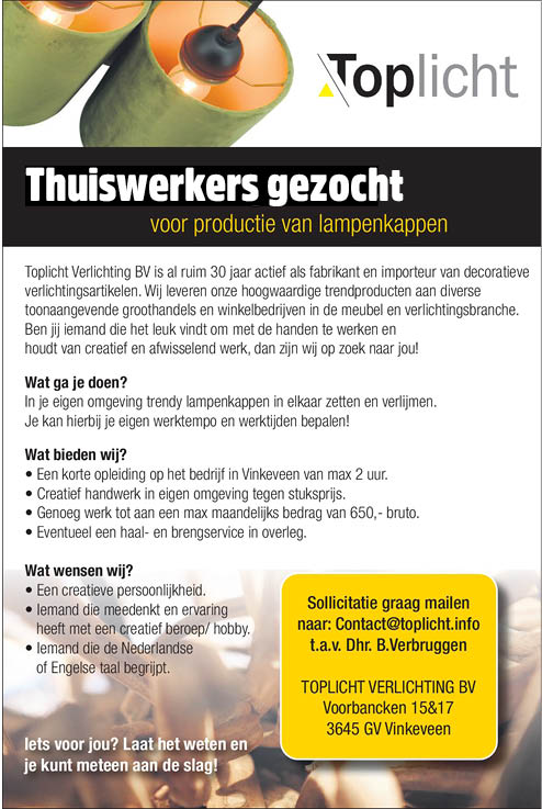 Vacature Thuiswerkers