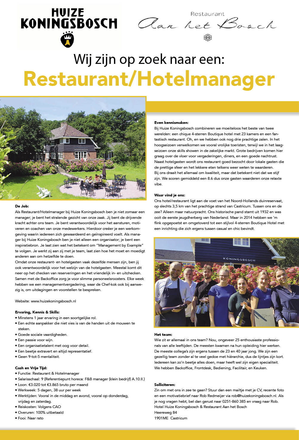 Vacature Restaurant/Hotelmanager