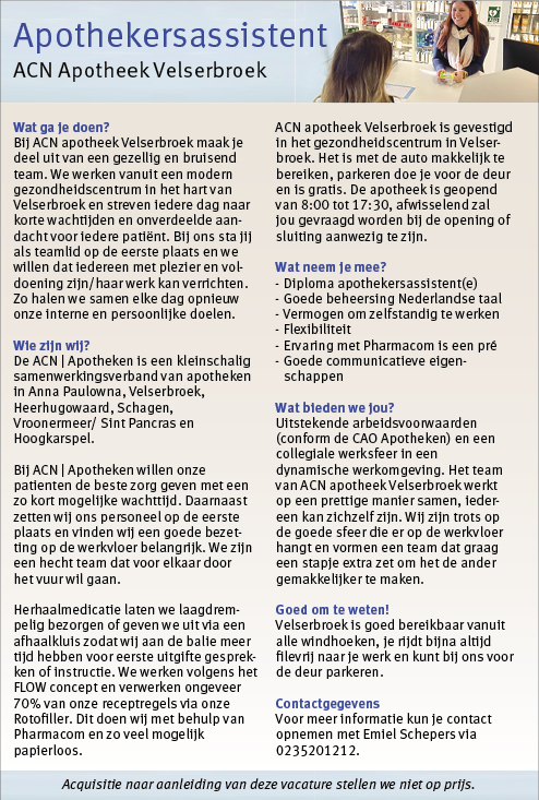 Vacature Apothekersassistent