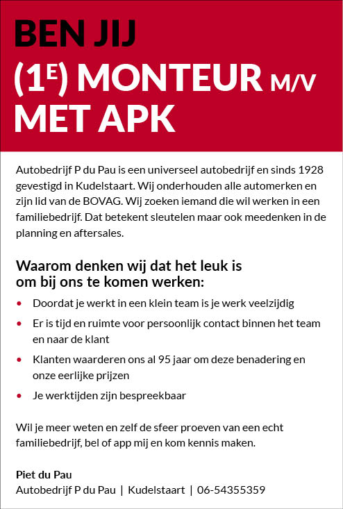 Vacature Monteur met APK