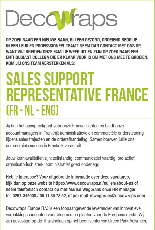 Vacature Sales Support  Representative France