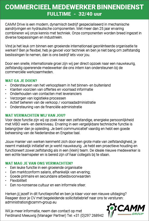 Vacature Commercieel medewerker binnendienst