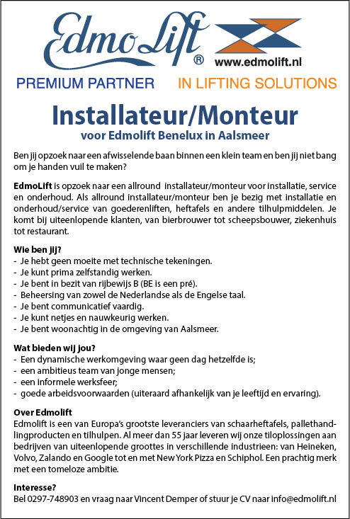 Vacature Installateur/Monteur