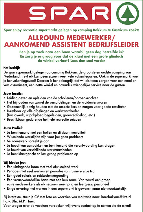 Vacature Allround medewerker/ aankomend assistent bedrijfsleider