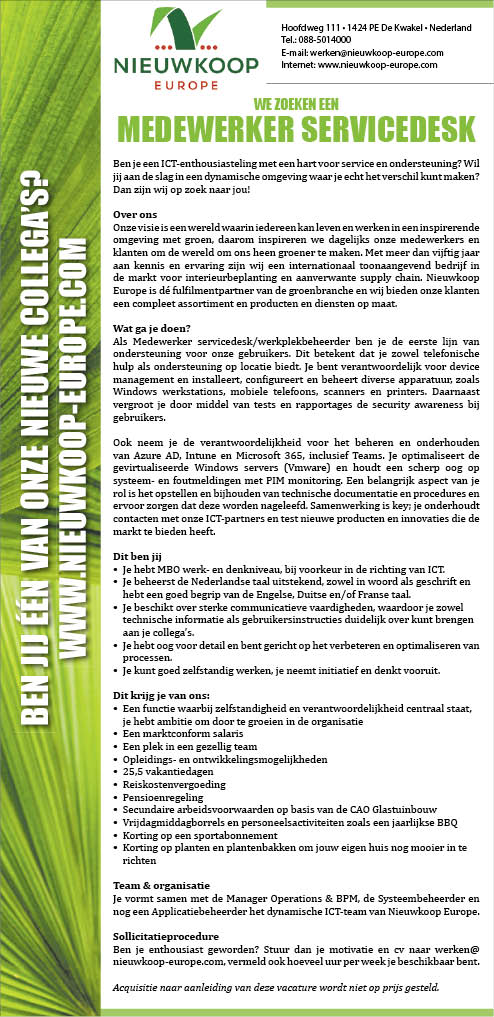 Vacature Medewerker servicedesk