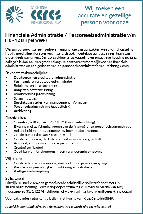 Vacature Financiële Administratie / Personeelsadministratie v/m