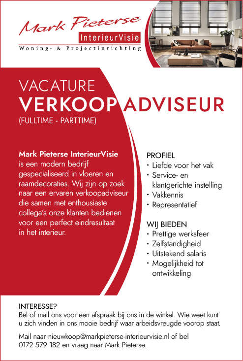 Vacature Verkoop Adviseur