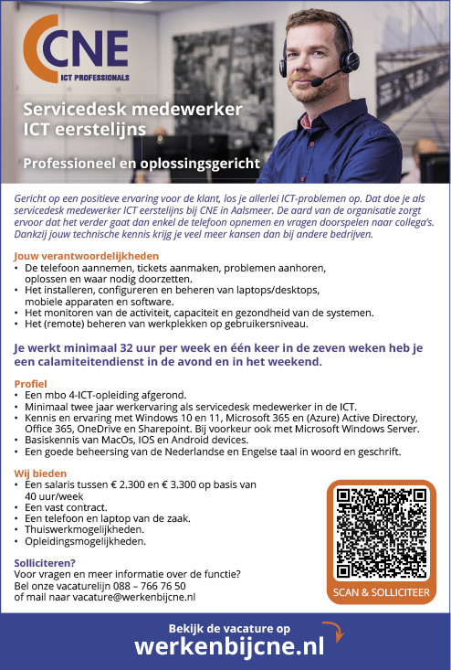 Vacature Servicedesk medewerker ICT eerstelijns