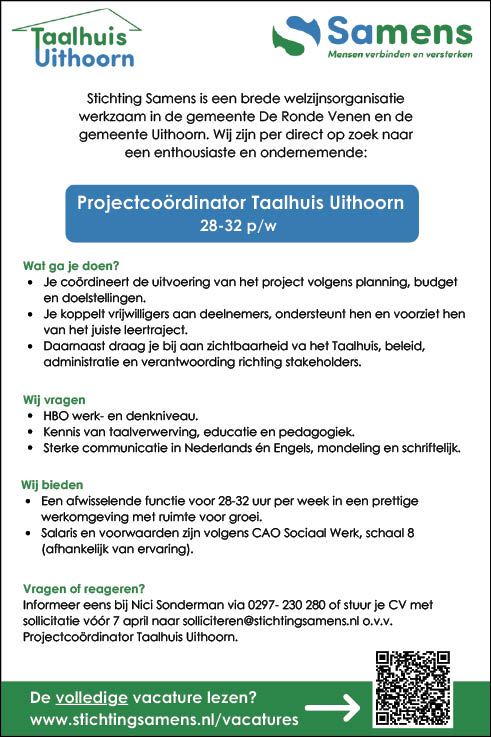 Vacature Projectcoördinator Taalhuis Uithoorn