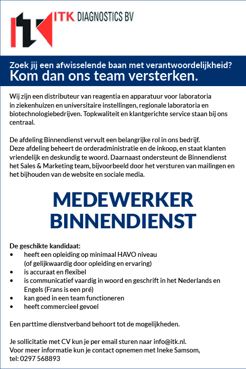 Vacature Medewerker  Binnendienst