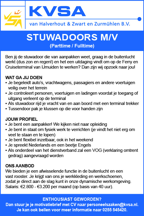 Vacature Stuwadoors M/V