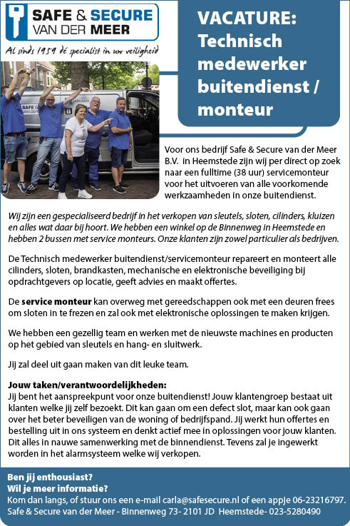 Vacature Technisch medewerker buitendienst / monteur