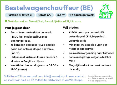 Vacature Bestelwagenchauffeur (BE)