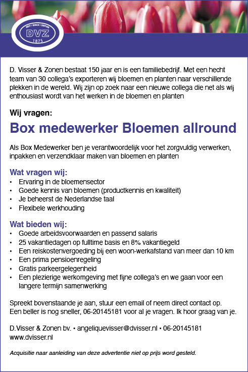 Vacature Box medewerker Bloemen allround