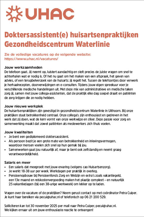 Vacature Doktersassistent(e)