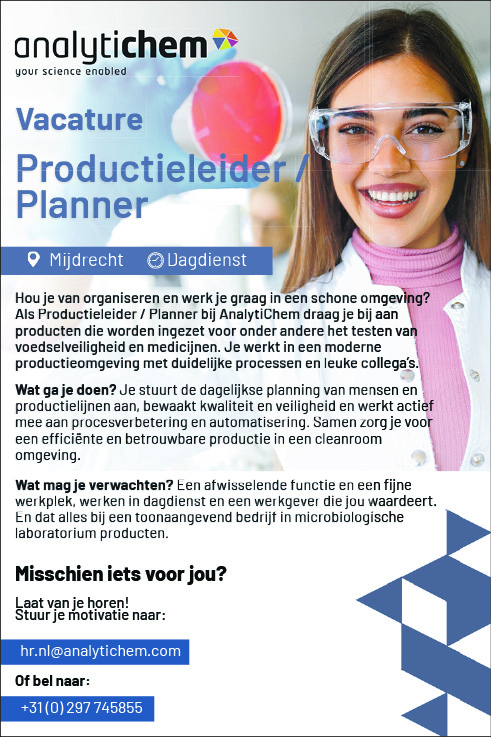 Vacature Productieleider / Planner