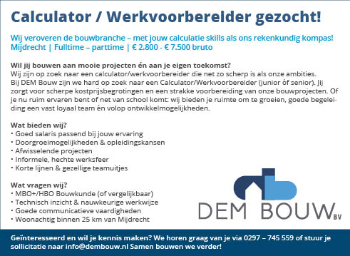 Vacature Calculator / Werkvoorbereider