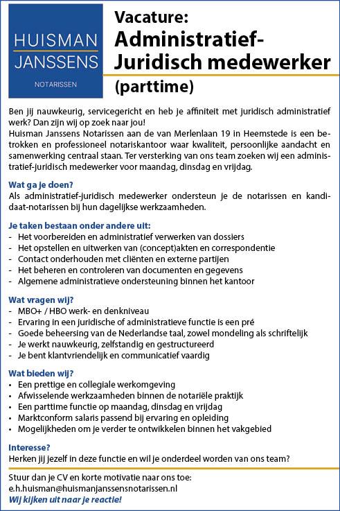 Vacature Administratief- Juridisch medewerker