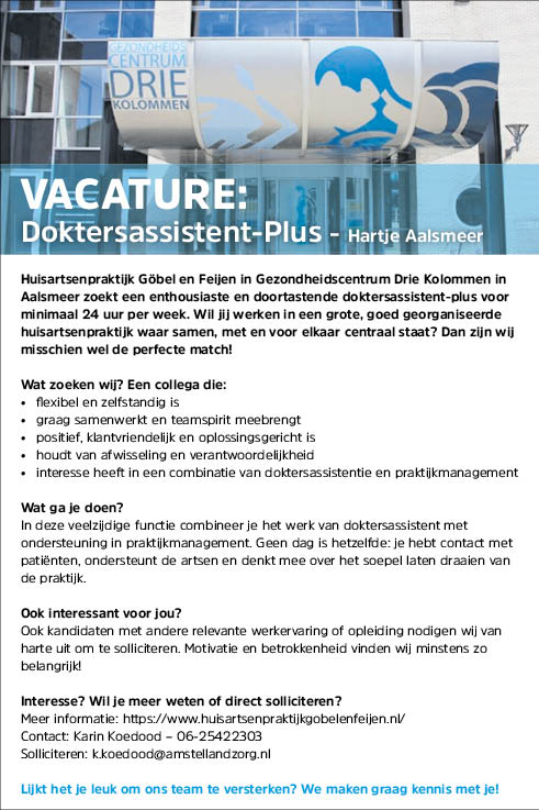 Vacature Doktersassistent-Plus