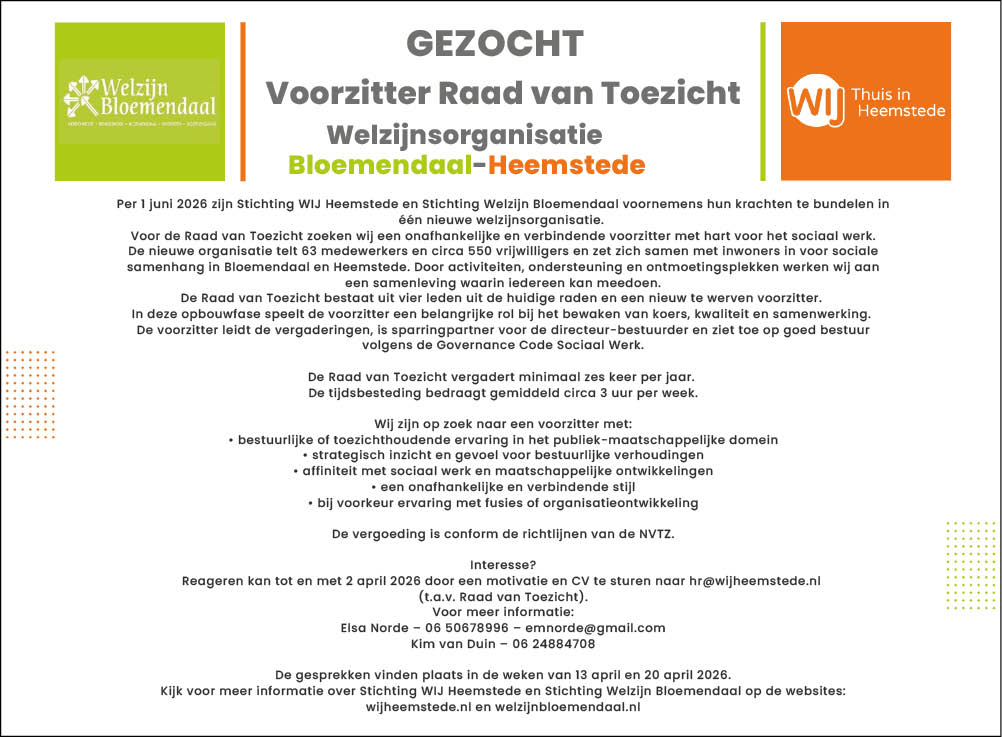 Vacature Voorzitter Raad van Toezicht