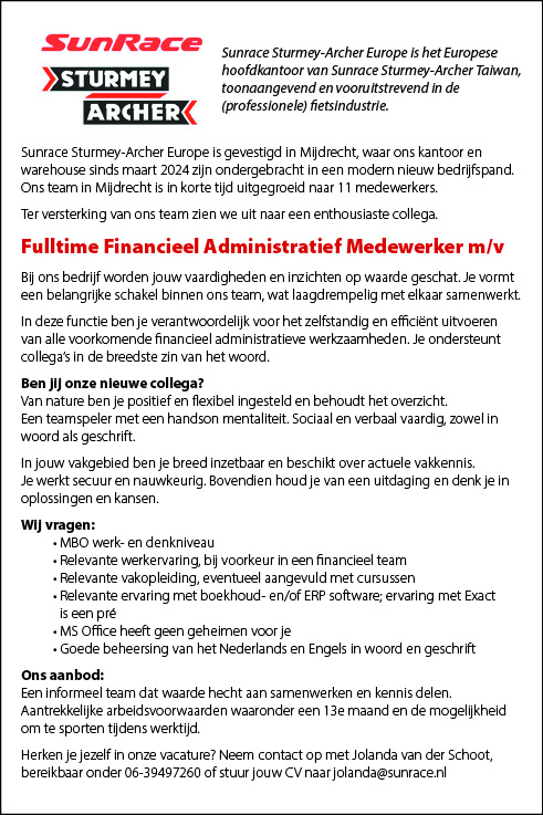 Vacature Financieel Administratief Medewerker m/v