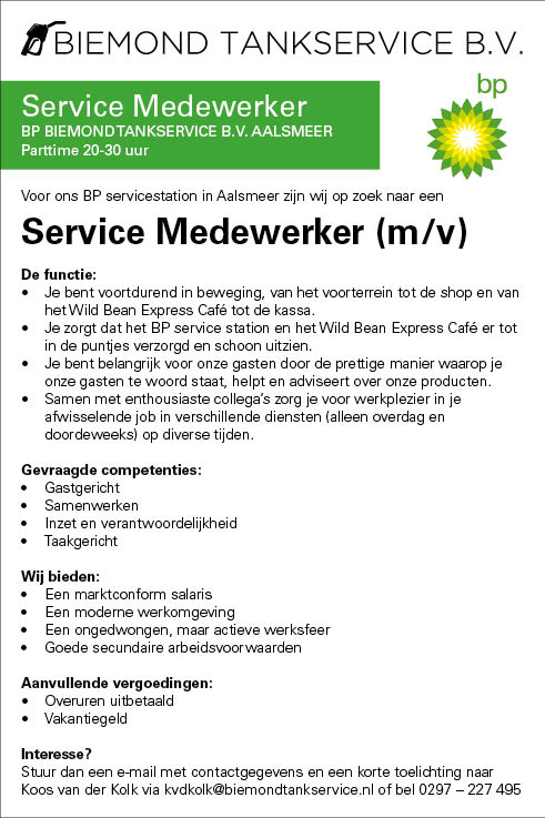 Vacature Service Medewerker (m/v)