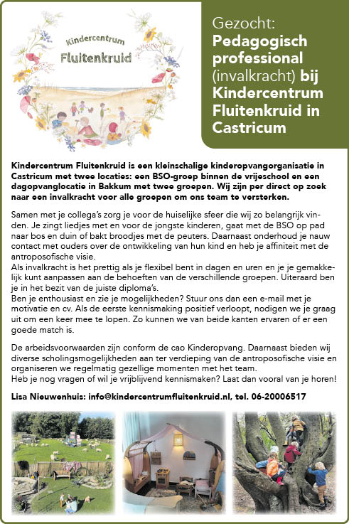 Vacature Pedagogisch professional (invalkracht)