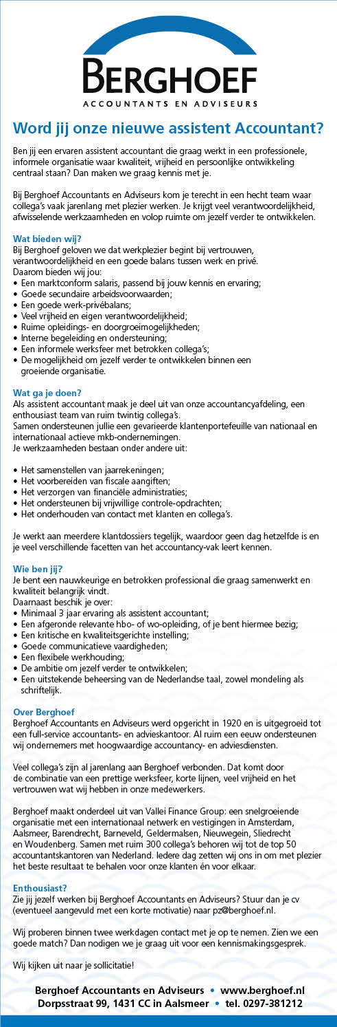 Vacature Assistent Accountant