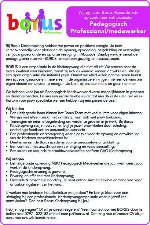 Vacature Pedagogisch  Professional/medewerker