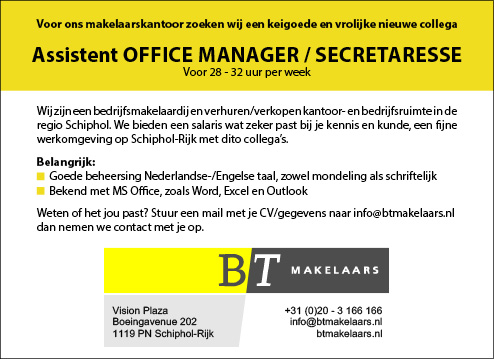 Vacature Assistent Office Manager/ Secretaresse