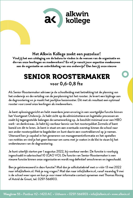 Vacature Senior roostermaker