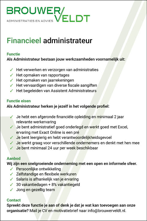 Vacature Financieel administrateur