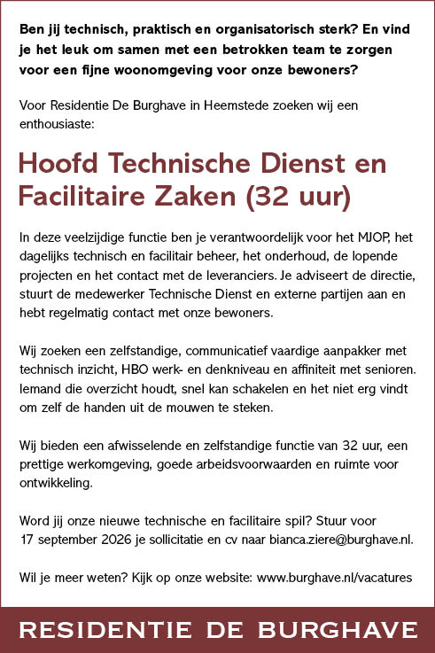Vacature Hoofd Technische Dienst en Facilitaire Zaken