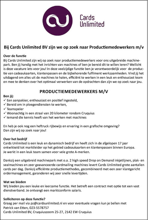 Vacature Productiemedewerker