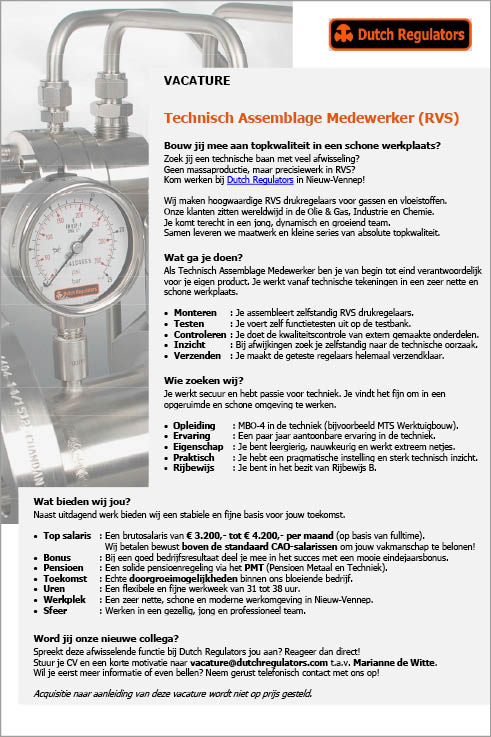 Vacature Technisch Assemblage Medewerker (RVS)
