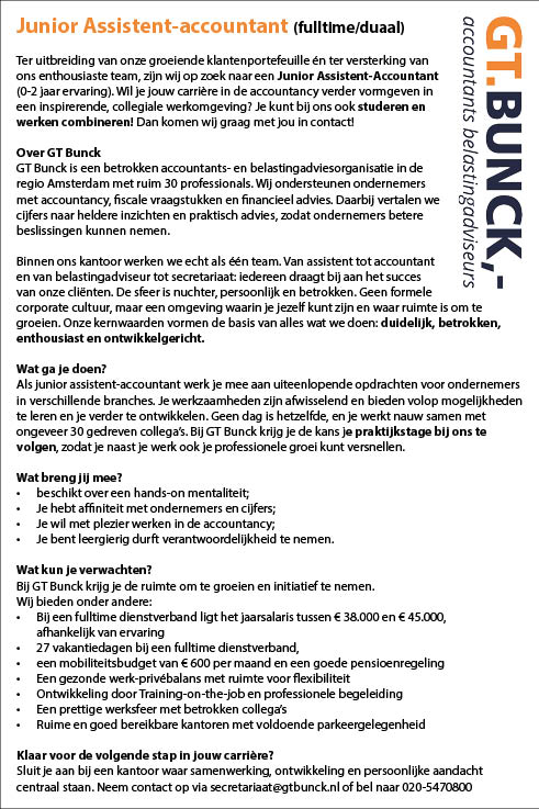 Vacature Junior Assistent-accountant