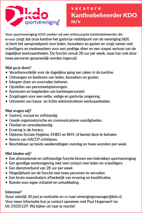 Vacature Kantinebeheerder