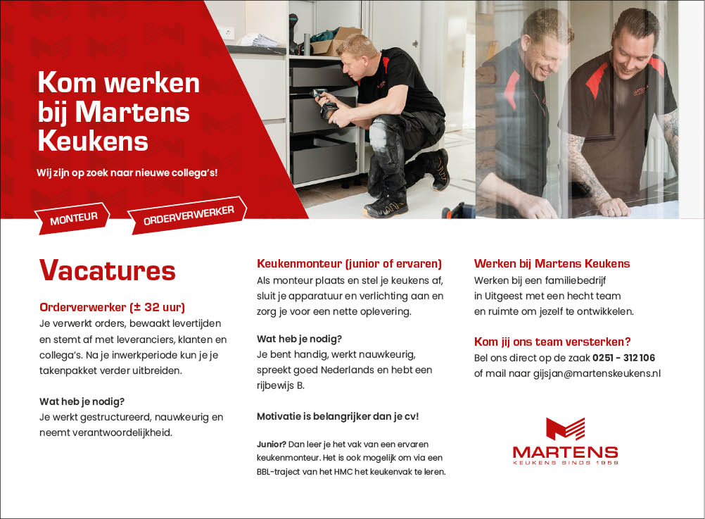 Vacature Orderverwerker en Keukenmonteur