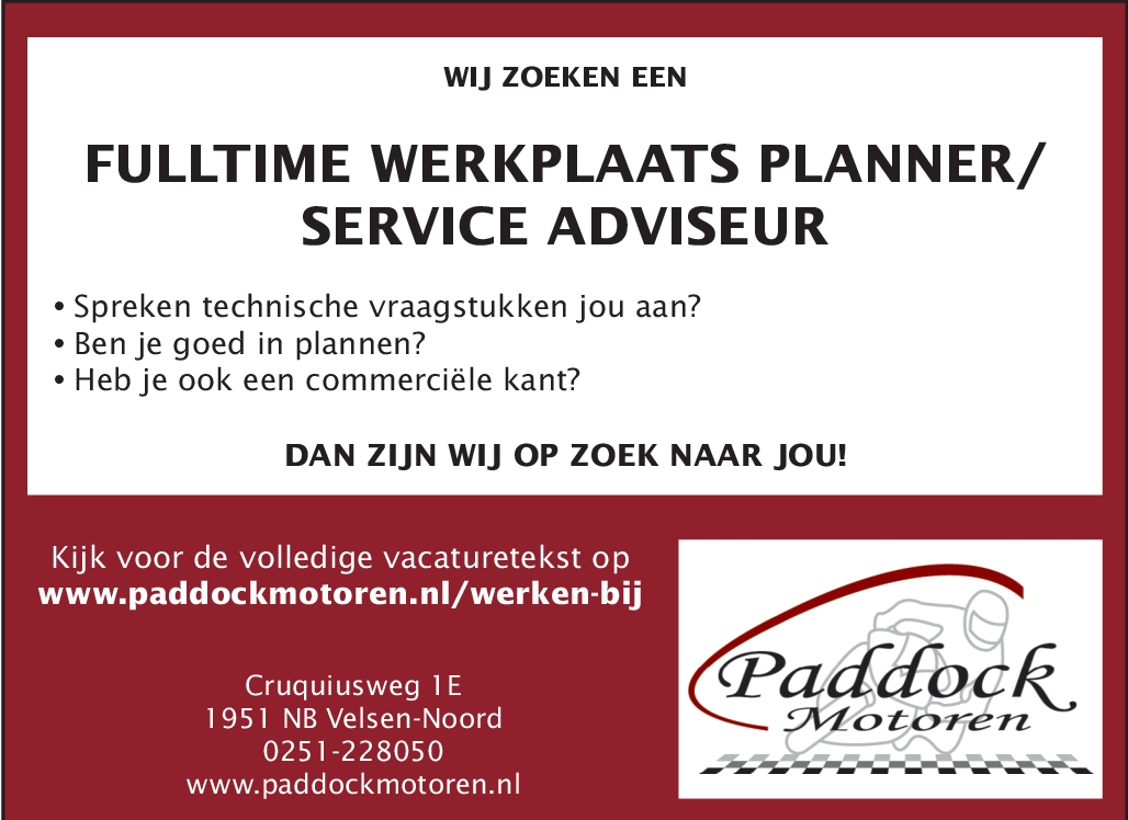Vacature Fulltime werkplaats planner/service adviseur