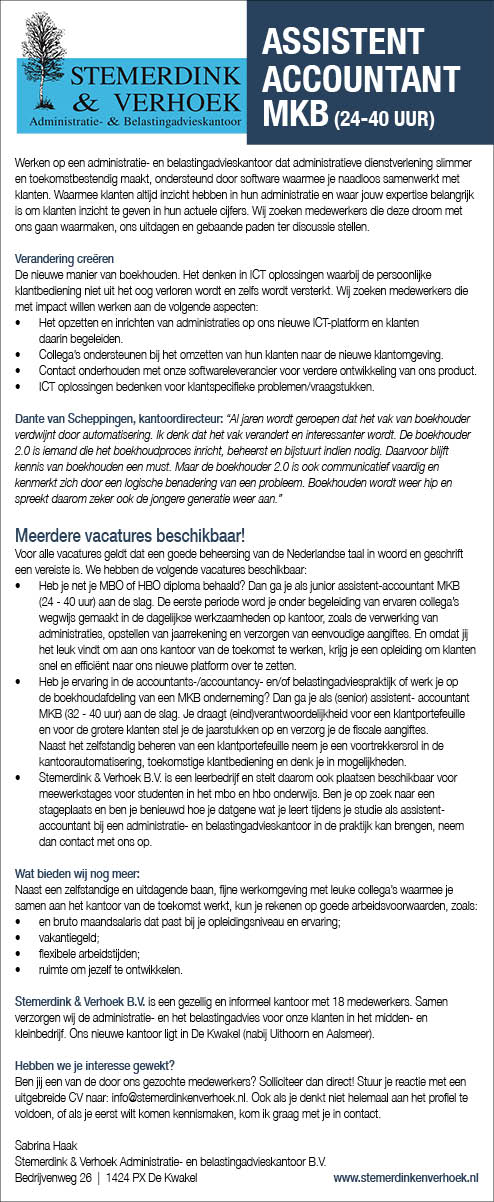 Vacature Assistent Accountant MKB