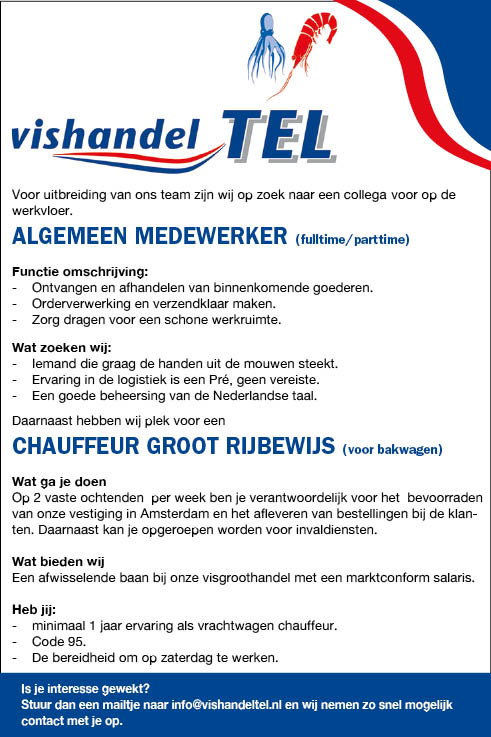 Vacature Algemeen medewerker en chauffeur groot rijbewijs