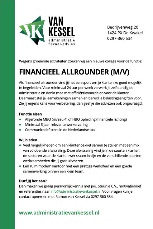 Vacature Financieel Allrounder (M/V)