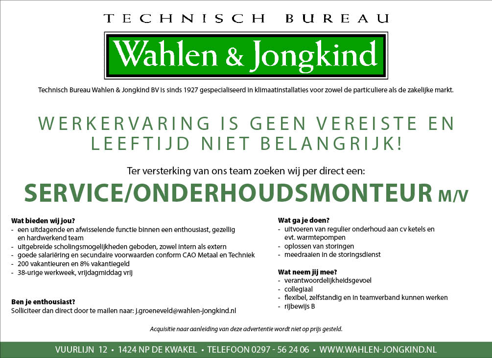 Vacature Service/onderhoudsmonteur